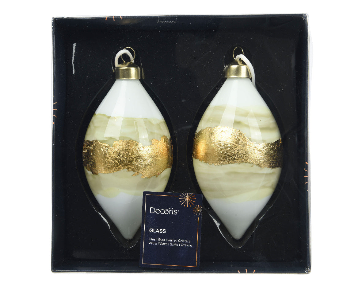 Pendente Oliva Bianco Decoro Oro 10 Cm 1 Pezzo