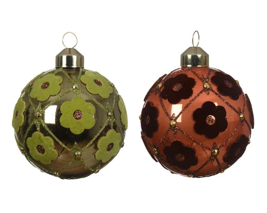 Box 3 Ornamento Vetro Decoro Velvet Flower 8 Cm