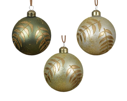 Palla Di Natale Vetro Decoro Foglie 8 Cm 1 Pz