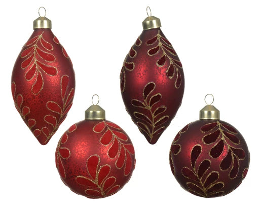 Ornamento Di Natale Vetro Red Con Decoro 8 Cm 1 Pz