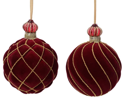Palla Di Natale Vetro Decoro Velvet 10x12,5 Cm 1 Pz