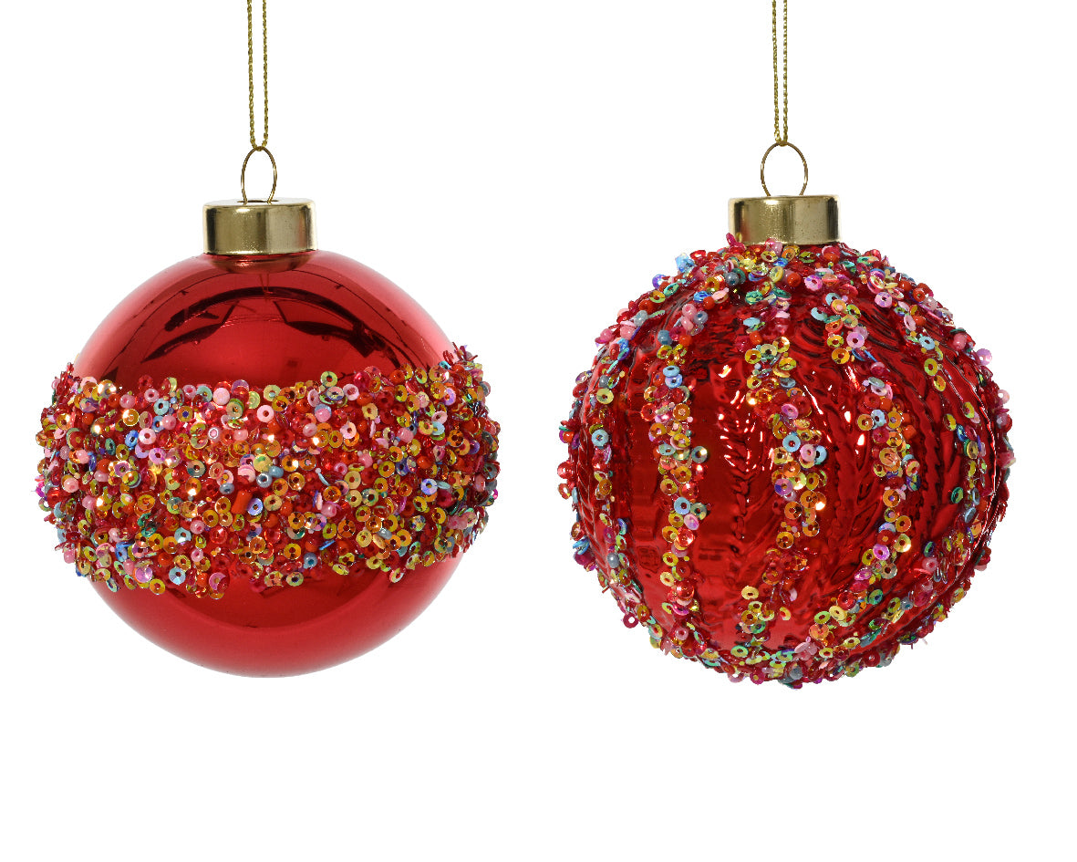 Sfera Vetro Rossa Con Glitter D 8 Cm 1 Pz