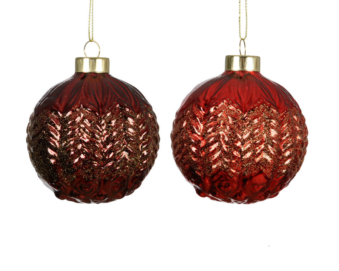 Sfera Vetro Rossa 8 Cm Decorata
