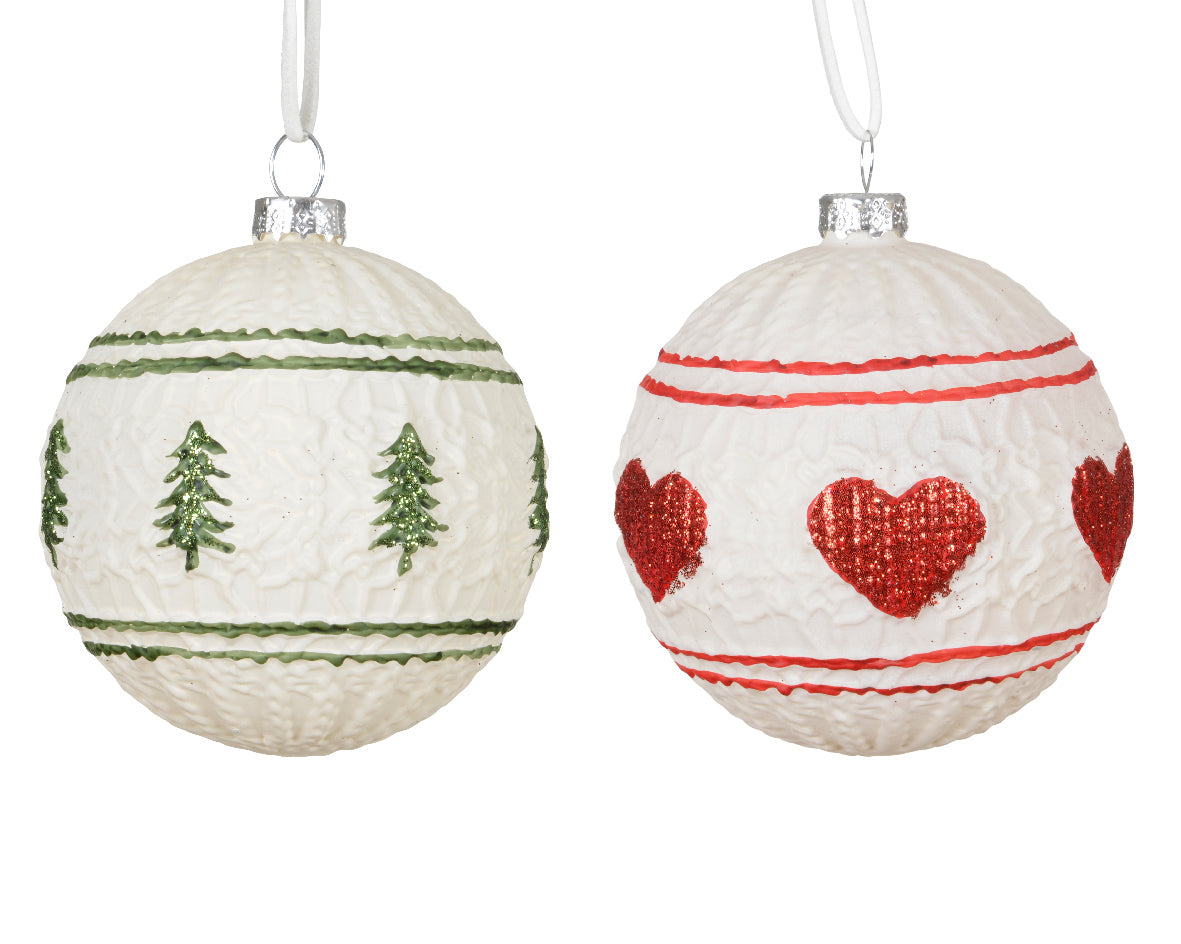 Sfera Natale Wool White Decorata D 8 Cm 1 Pz