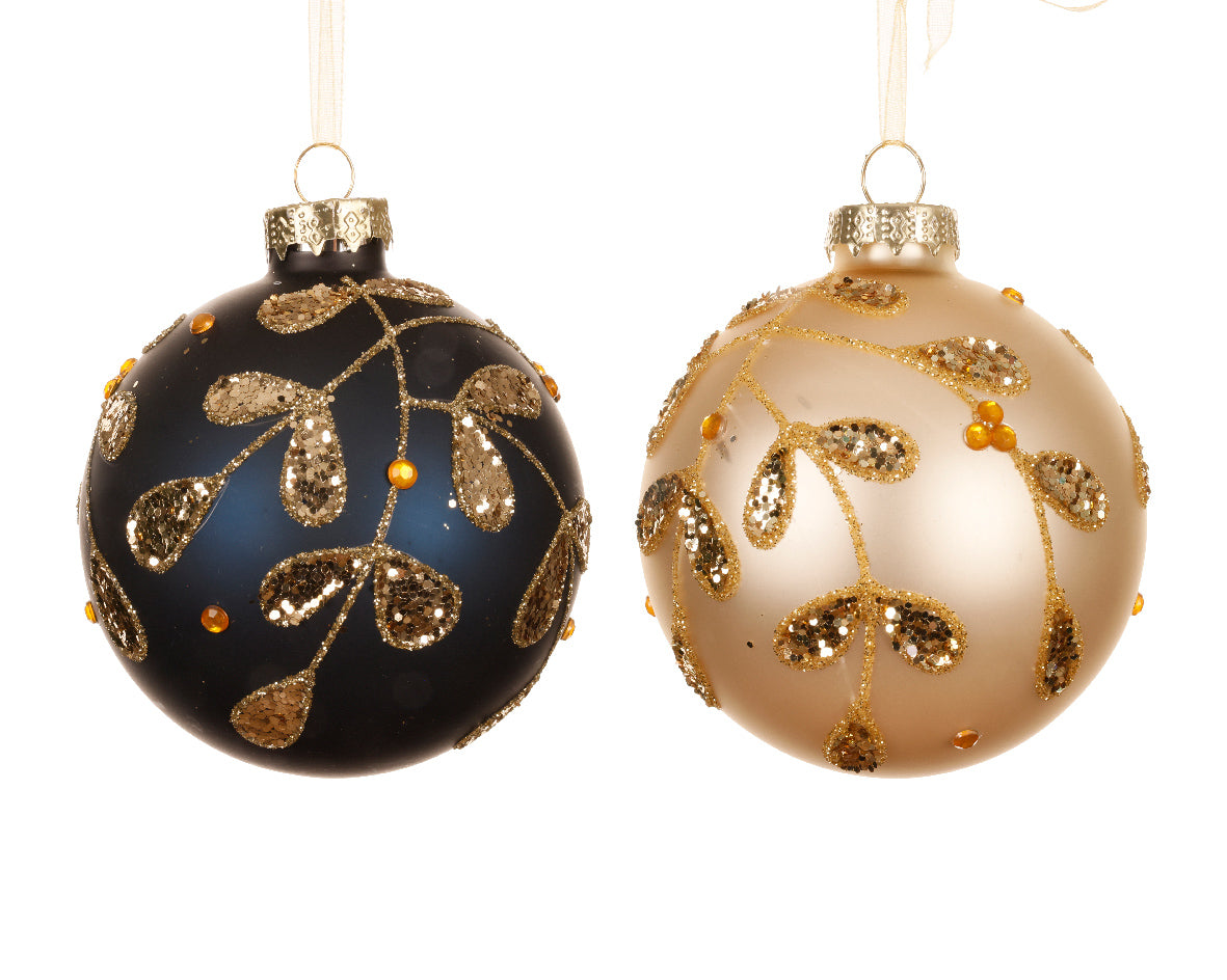 Sfera Vetro Oro Blu D 8 Cm Decoro Oro 1 Pezzo