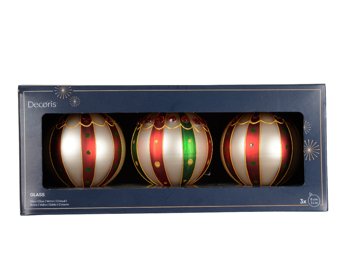 Sfera Natale D 8 Cm Decoro Righe Rosso Oro