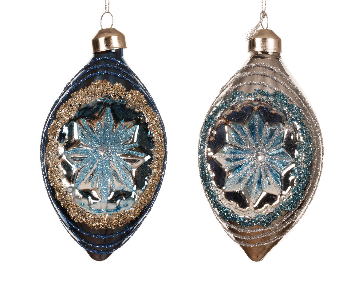 Oliva Vetro Blu Decoro Oro 6x12 Cm 1 Pezzo