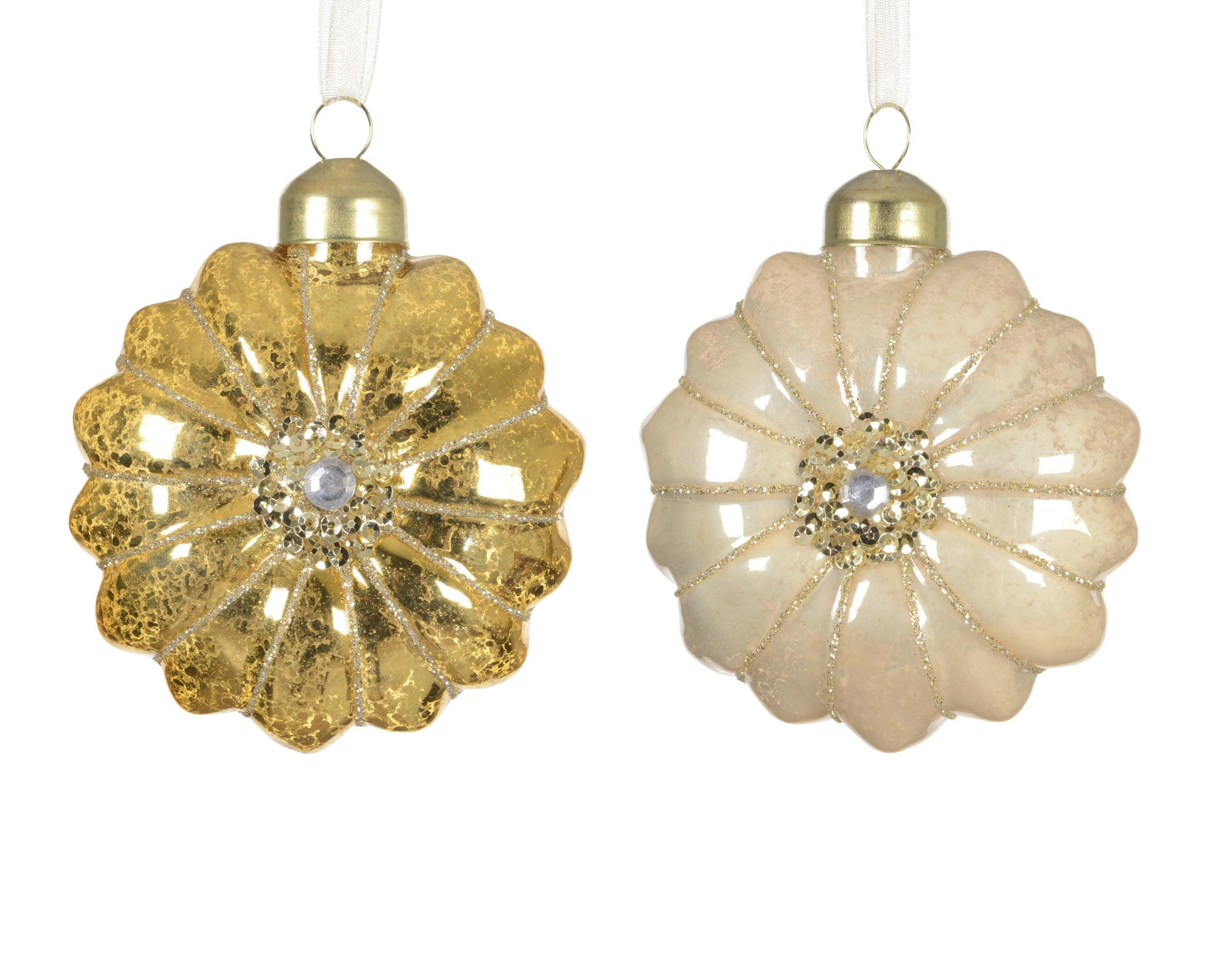 Pendente Fiore Vetro Crema Oro D 8 Cm 1 Pz