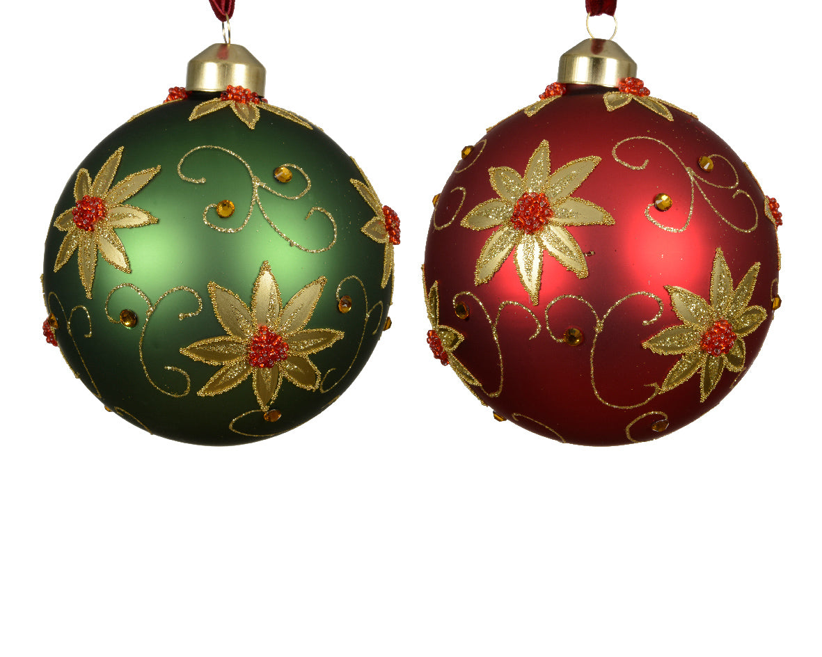 Sfera Vetro D 10 Cm Decoro Fiore Oro 1 Pz