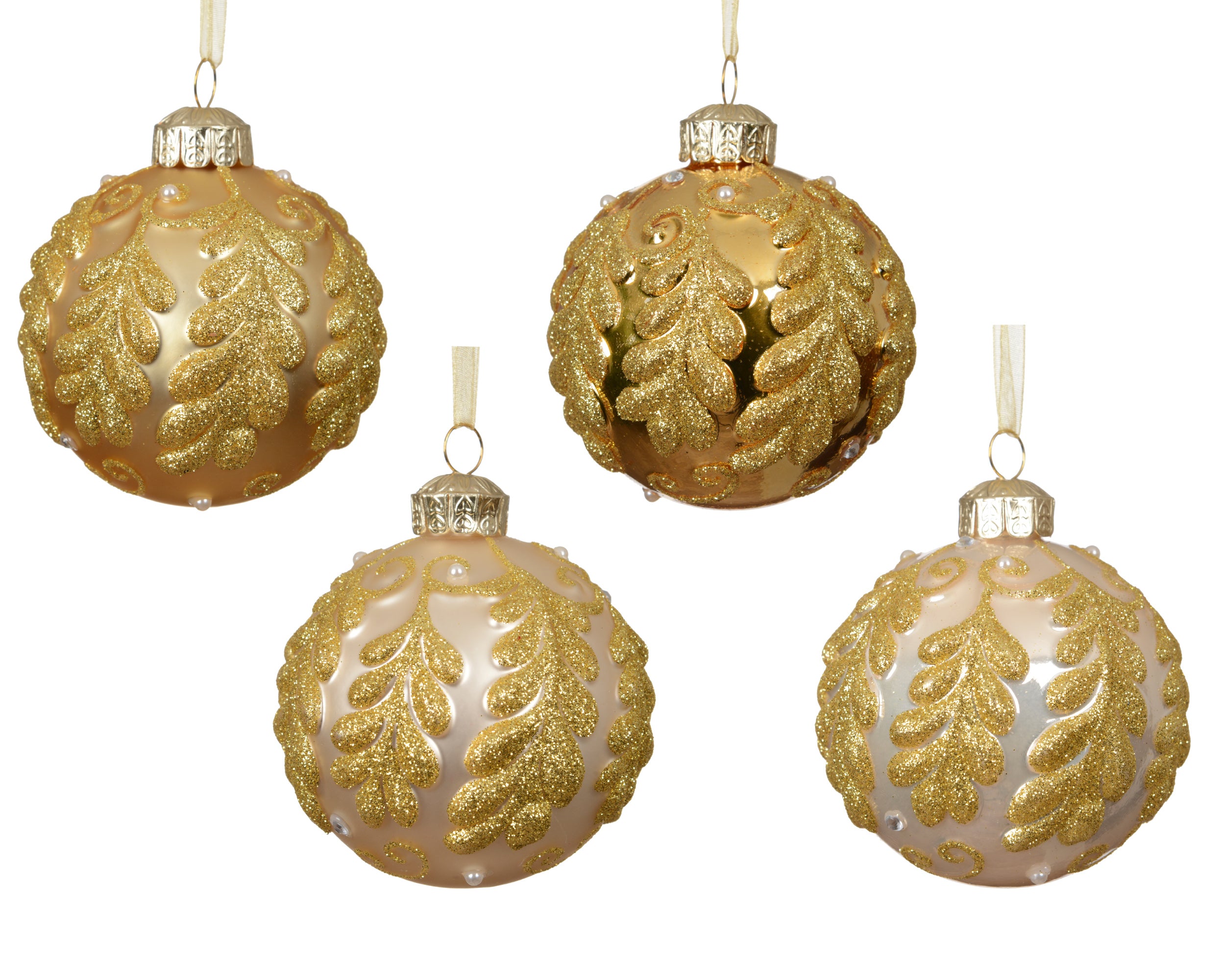 Palla Vetro D 8 Cm Decoro Foglie Oro 1 Pezzo