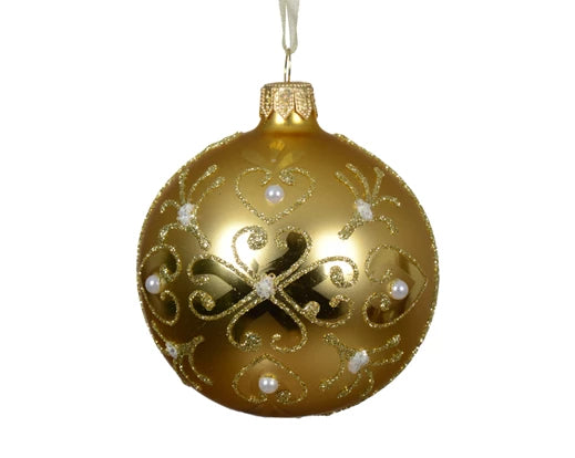 Palla Di Natale Vetro Gold Decoro Barocco 8 Cm