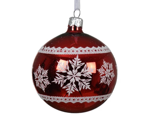 Palla Di Natale Vetro Red Decoro Fiocchi Di Neve 8 Cm