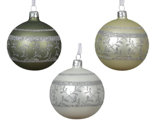 Palla Di Natale Vetro Decoro Bordo Silver 8 Cm 1 Pz