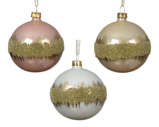 Palla Di Natale Vetro Decoro Bordo Perline 8 Cm 1 Pz