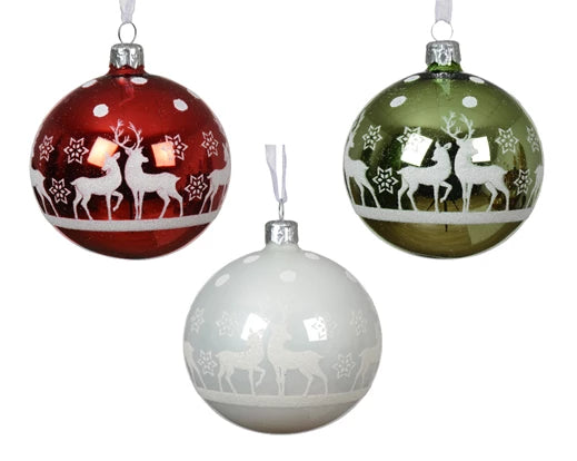 Palla Di Natale Vetro Decoro Cervo Nella Neve 8 Cm 1 Pz