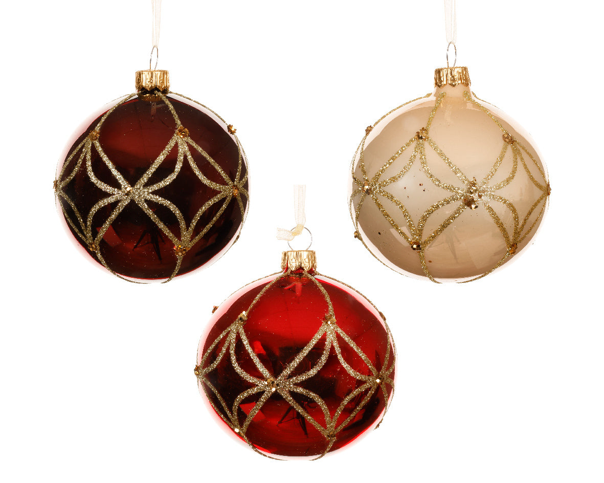 Sfera Vetro D 8 Cm Decoro Linee Oro 1 Pezzo