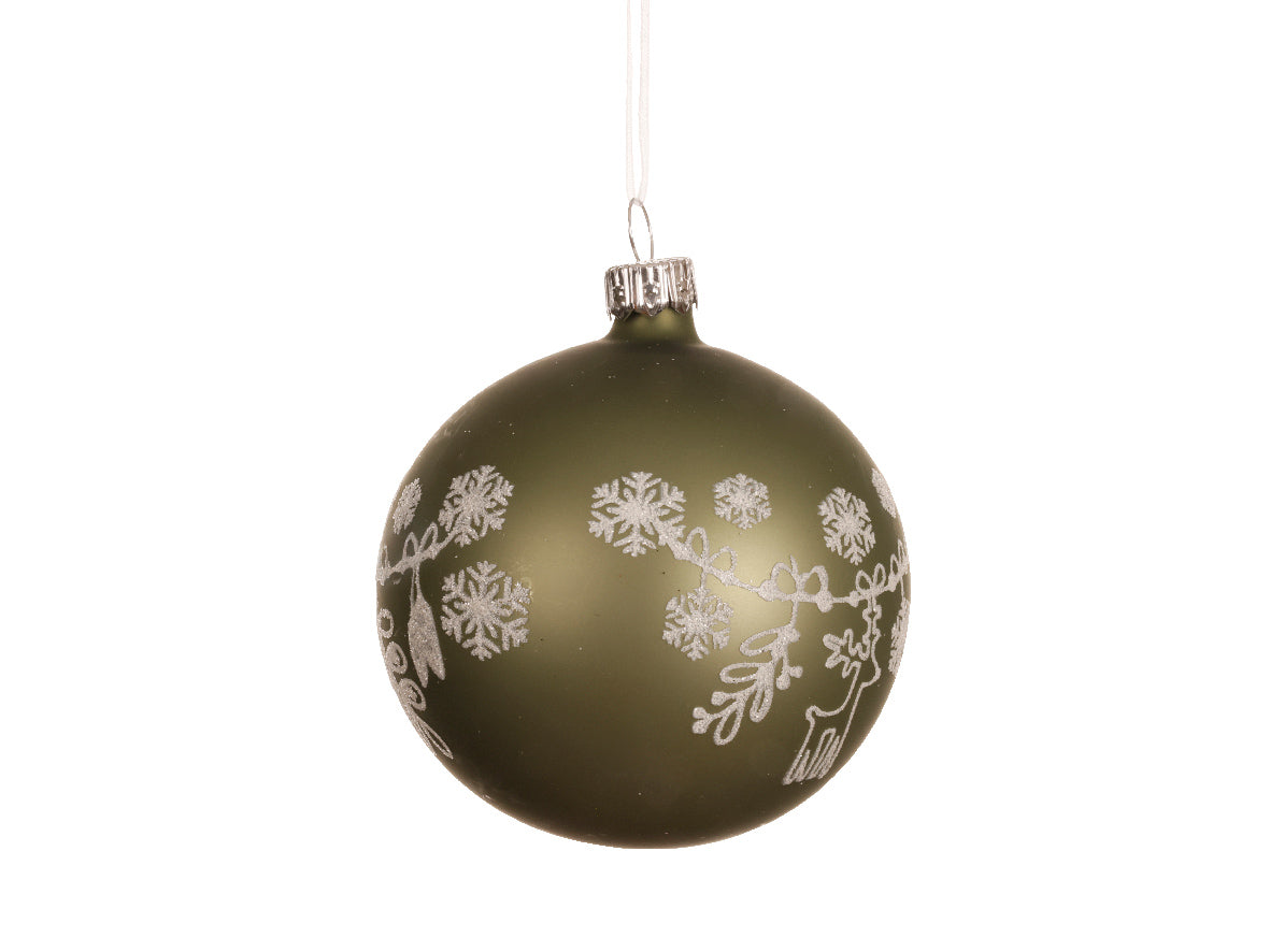 Sfera Vetro D 8 Cm Rosemary Green Fiori Bianchi