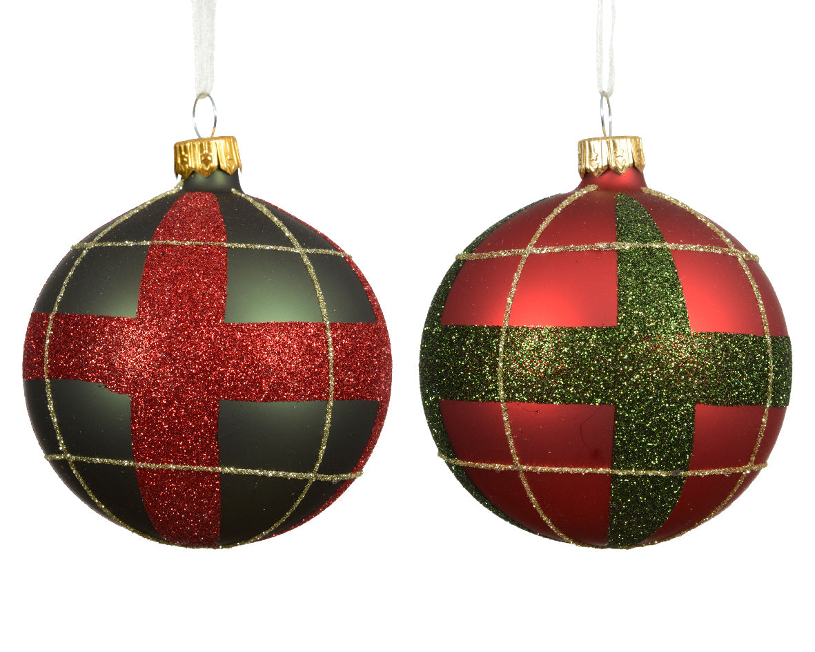 Sfera Vetro D 8 Cm Decoro Verde Rosso 1 Pz