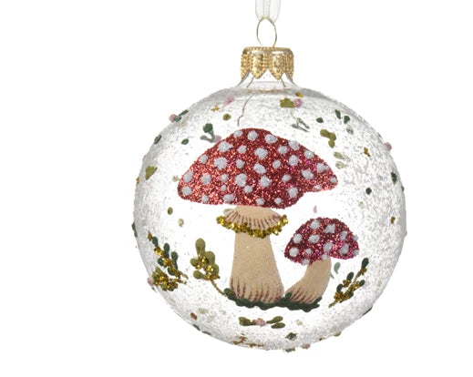 Palla Di Natale Vetro Decoro Fungo 8 Cm
