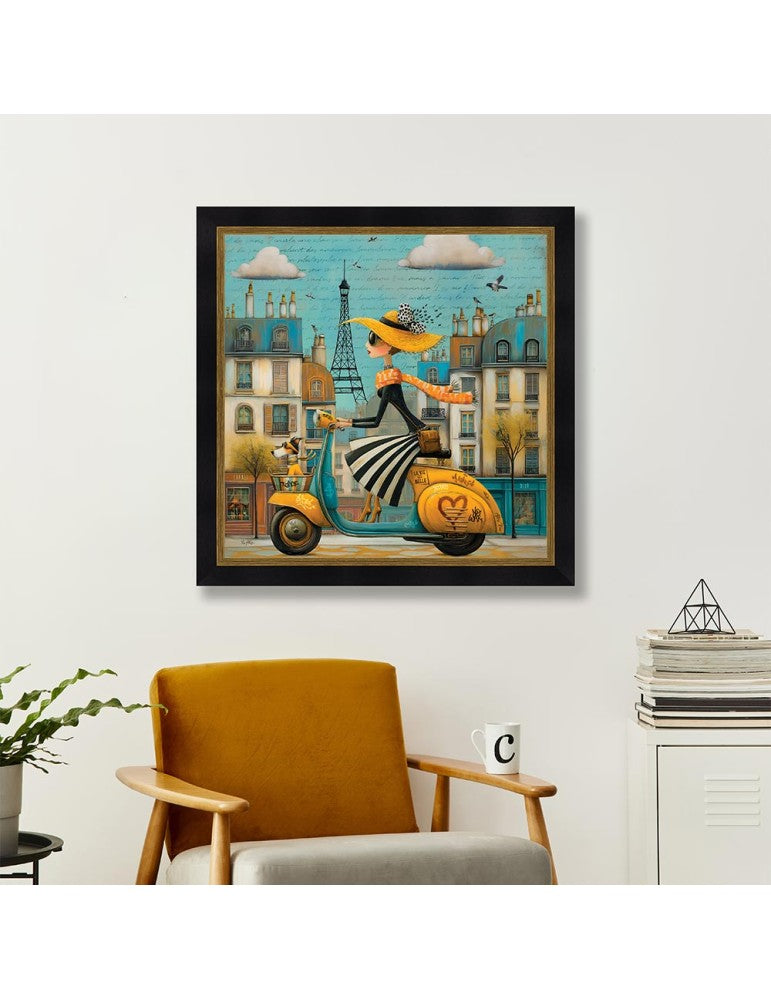 Quadro La Parigina Sul Suo Scooter 80x80 Cm
