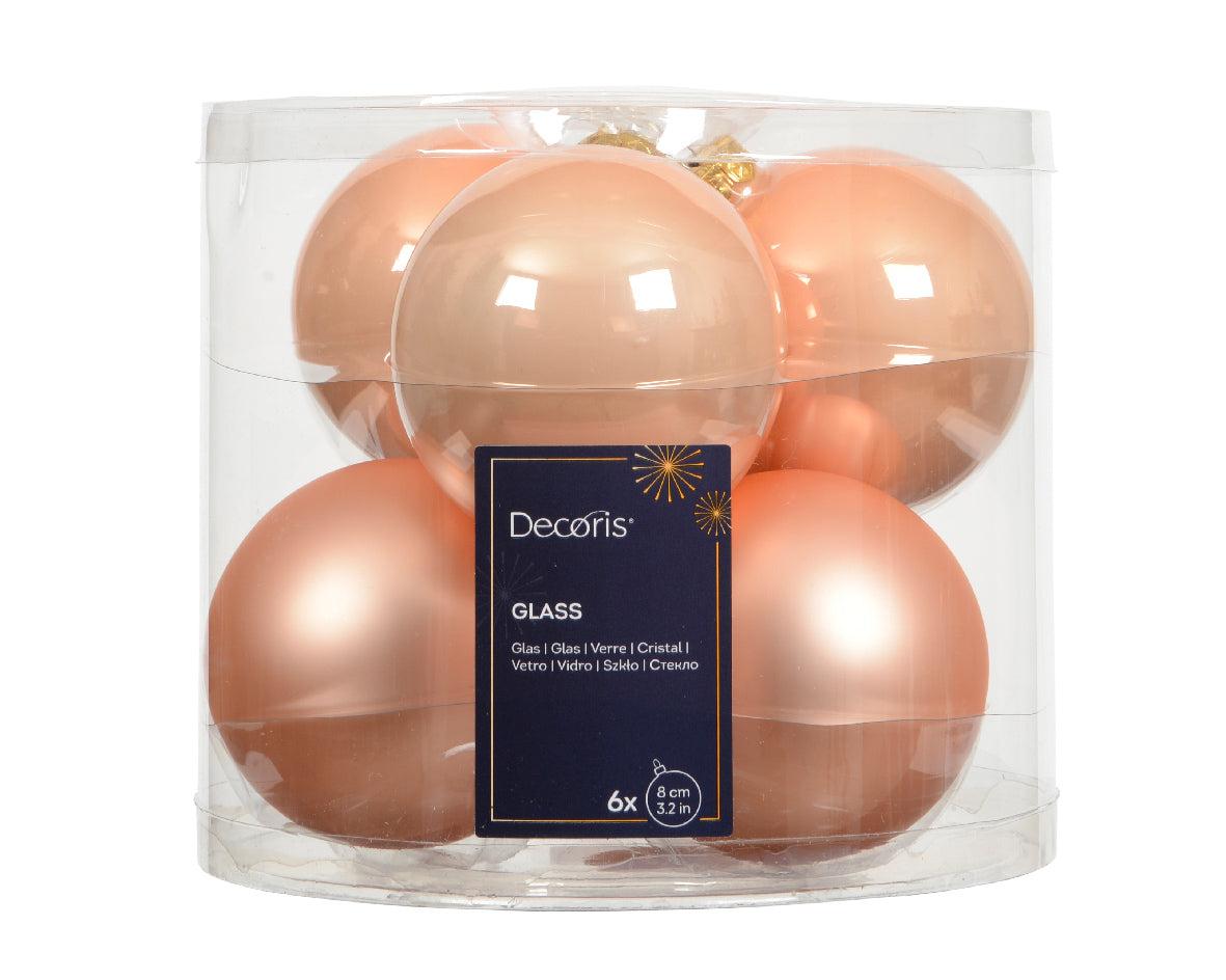 Box 6 Palle Di Natale Vetro Peach Pearl 8 Cm