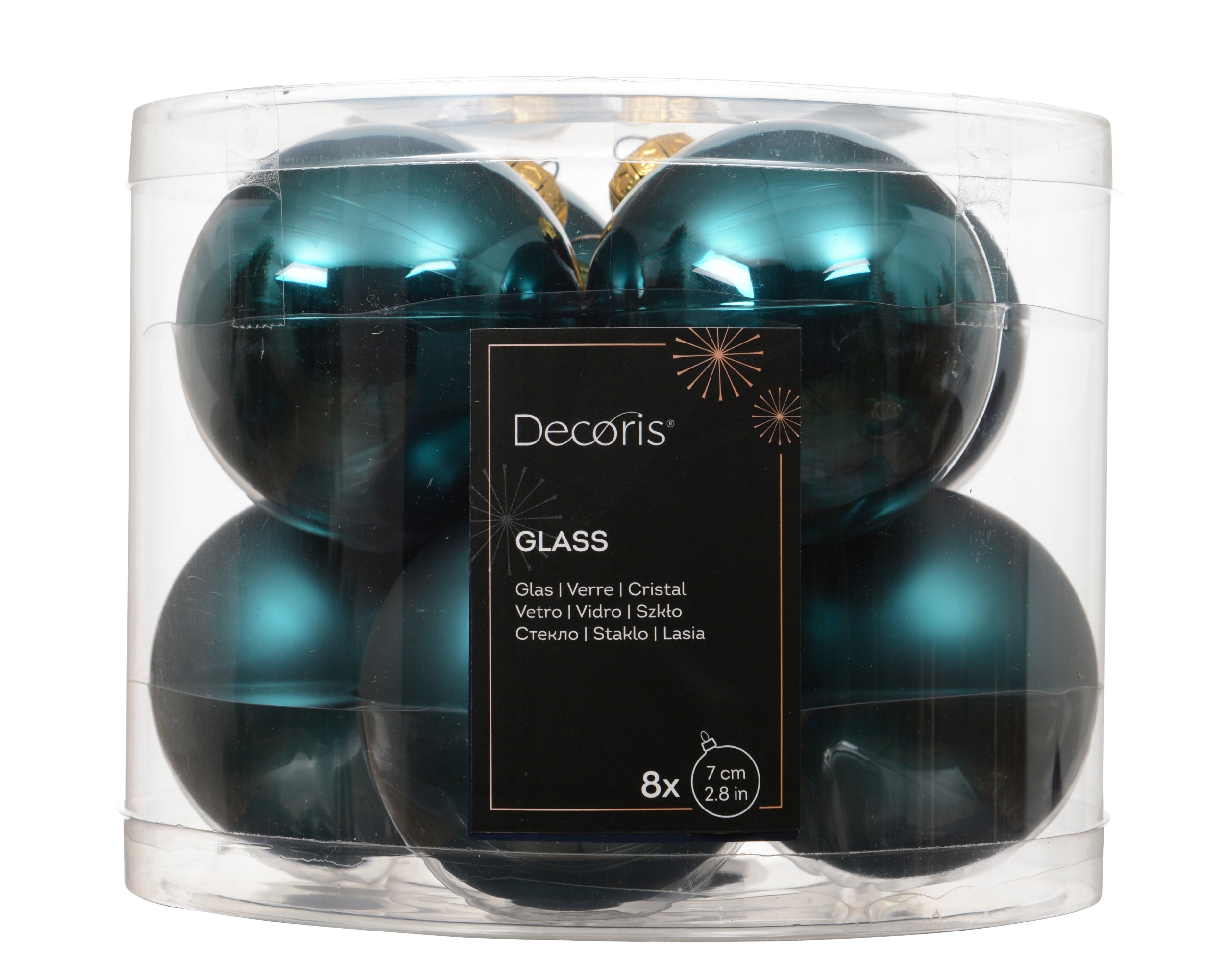 Box 8 Palline Di Natale Vetro D 7 Cm Emerald