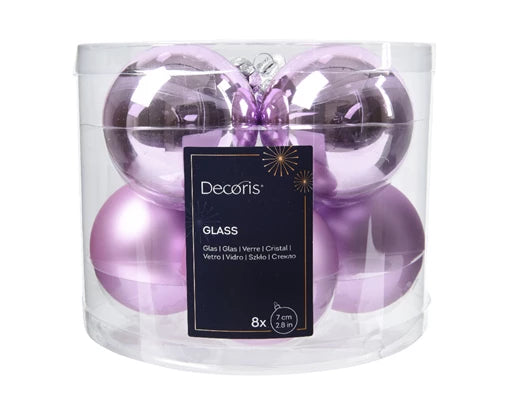 Box 8 Palle Di Natale Vetro Lilac Breeze 7 Cm