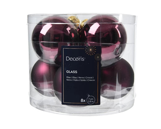 Box 8 Palle Di Natale Vetro Dark Mauve 7 Cm