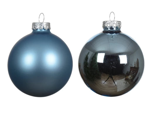 Box 8 Palle Di Natale Vetro Blue Ice 7 Cm