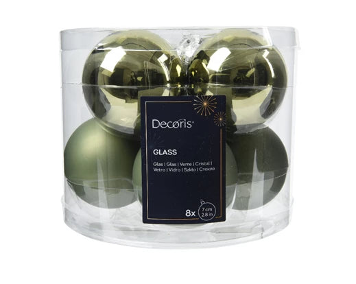Box 8 Palle Di Natale Vetro Rosemary Green 7 Cm