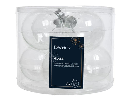 Box 8 Palle Di Natale Vetro Transparent Iris 7 Cm
