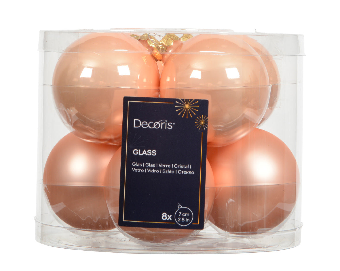 Box 8 Palline Di Natale Vetro D 7 Cm Peach Pearl