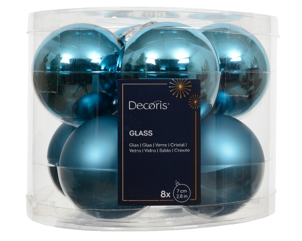 Box 8 Palline Di Natale Vetro D 7 Cm Folk Blue