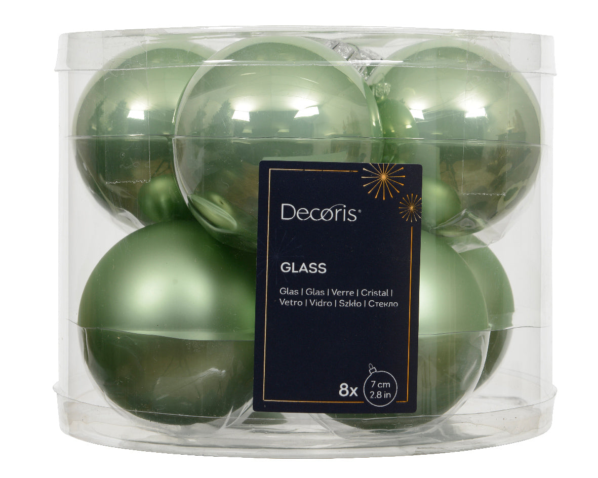 Box 8 Palline Di Natale Vetro D 7 Cm Matcha Green