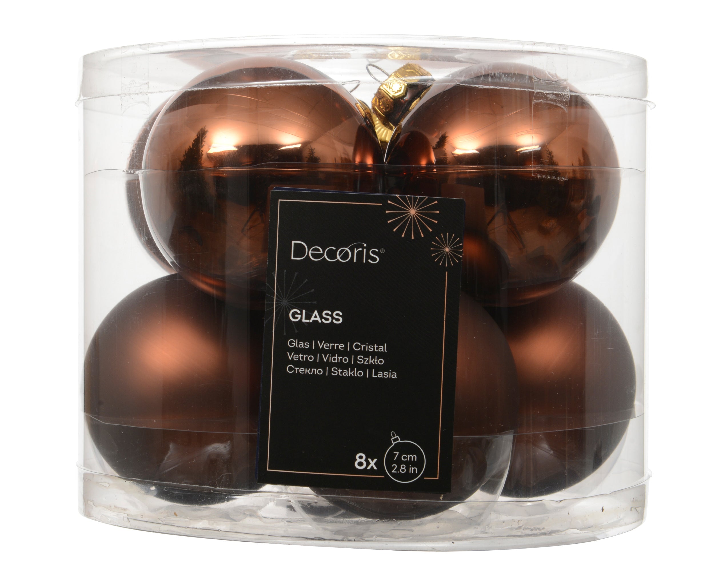 Box 8 Palline di Natale Vetro 7 Cm Espresso