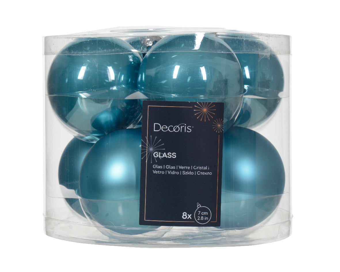 Box 8 Palle Di Natale Vetro Sugar Blue 7 Cm