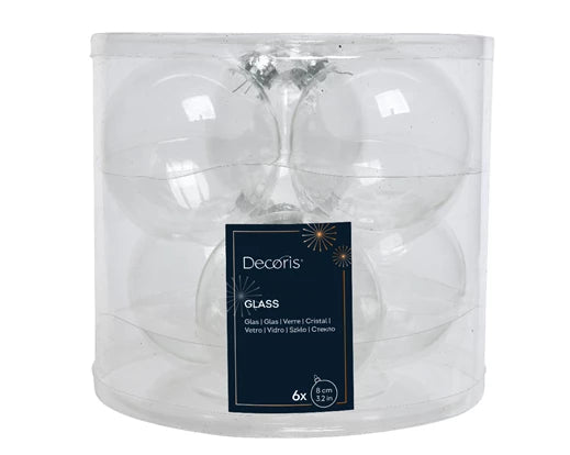 Box 6 Palle Di Natale Vetro Transparent 8 Cm