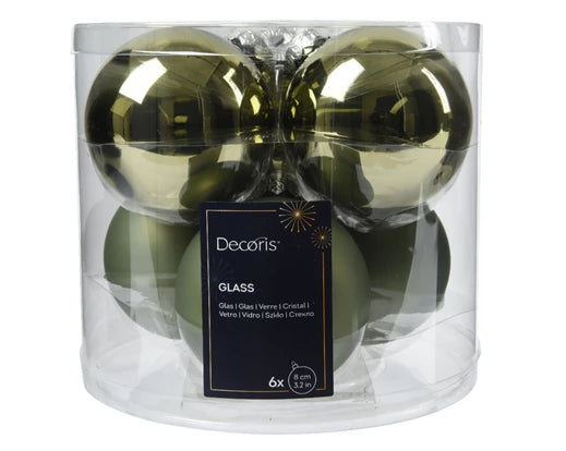 Box 6 Palle Di Natale Vetro Rosemary Green 8 Cm