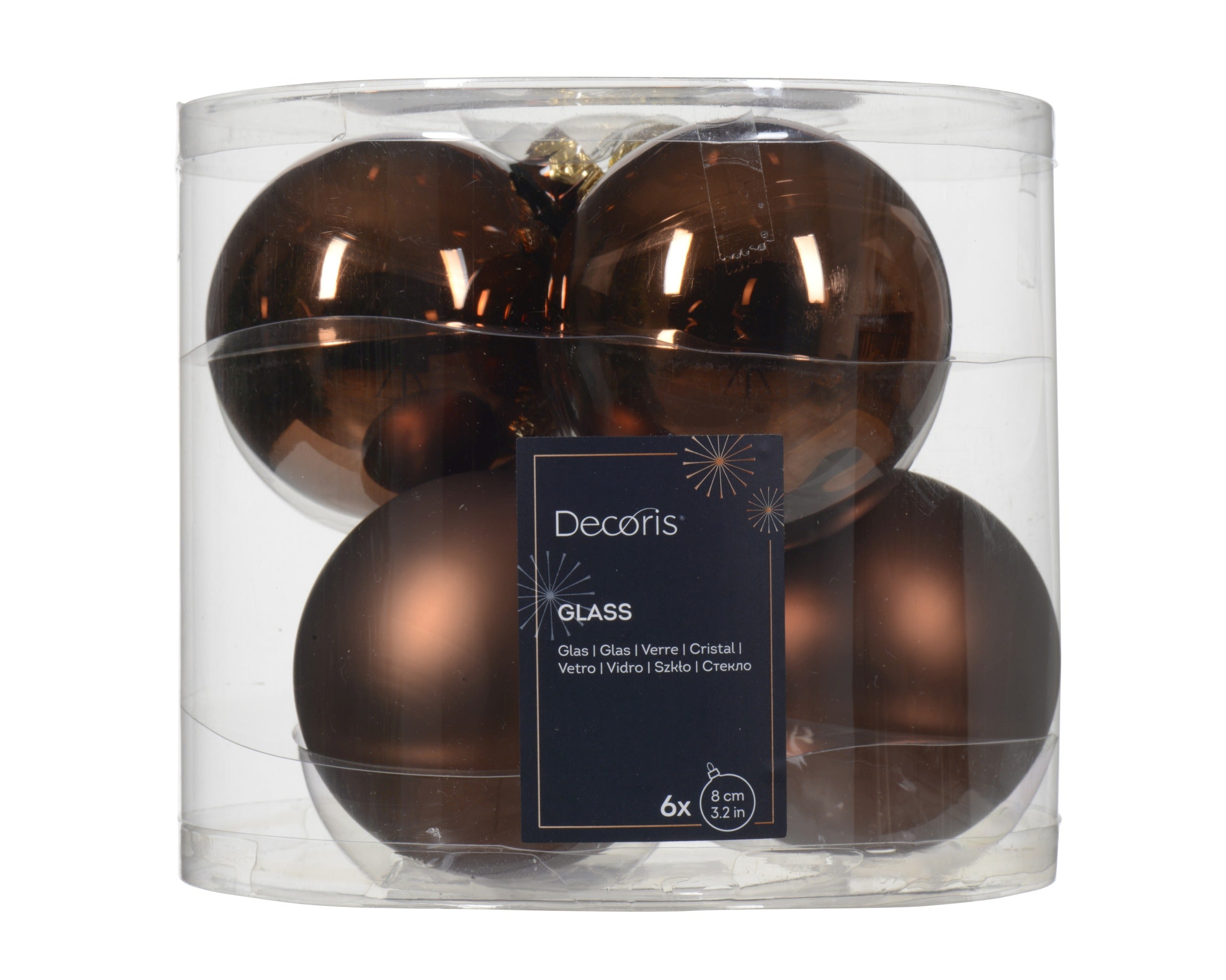 Box 6 Palle Di Natale Vetro Espresso 8 Cm