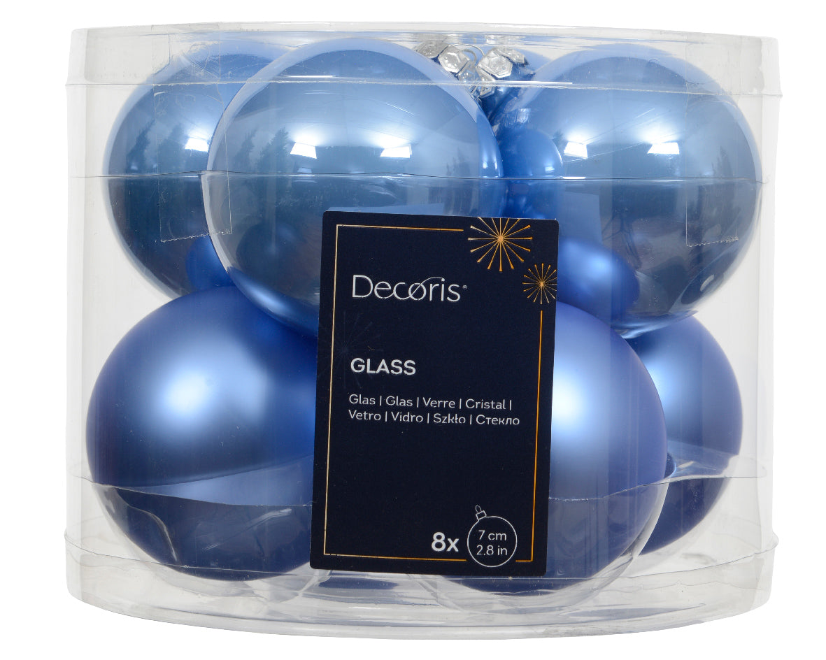 Box 8 Palle Di Natale Vetro D 7 Cm Sky Blue