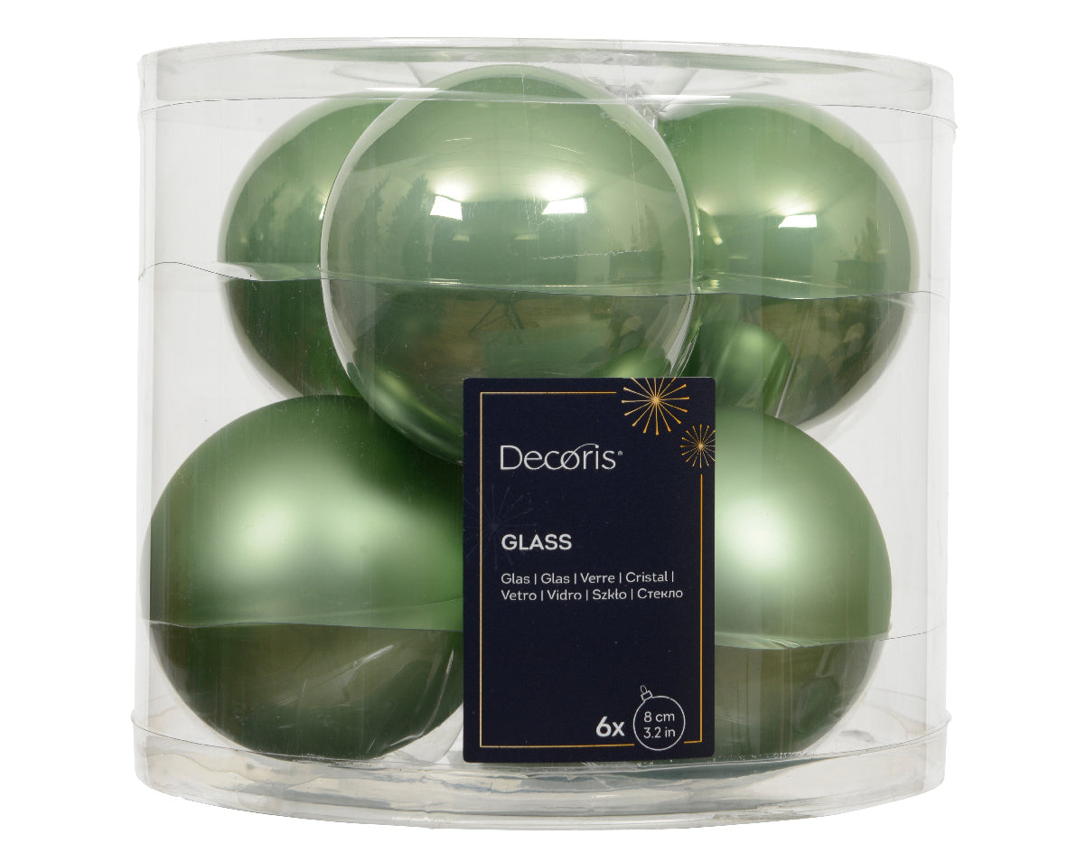 Box 6 Palline Di Natale Vetro D 8 Cm Matcha Green