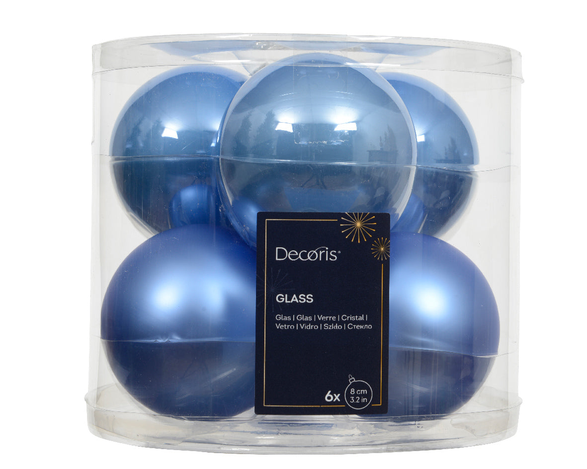 Box 8 Palline Di Natale Vetro D 8 Cm Sky Blue
