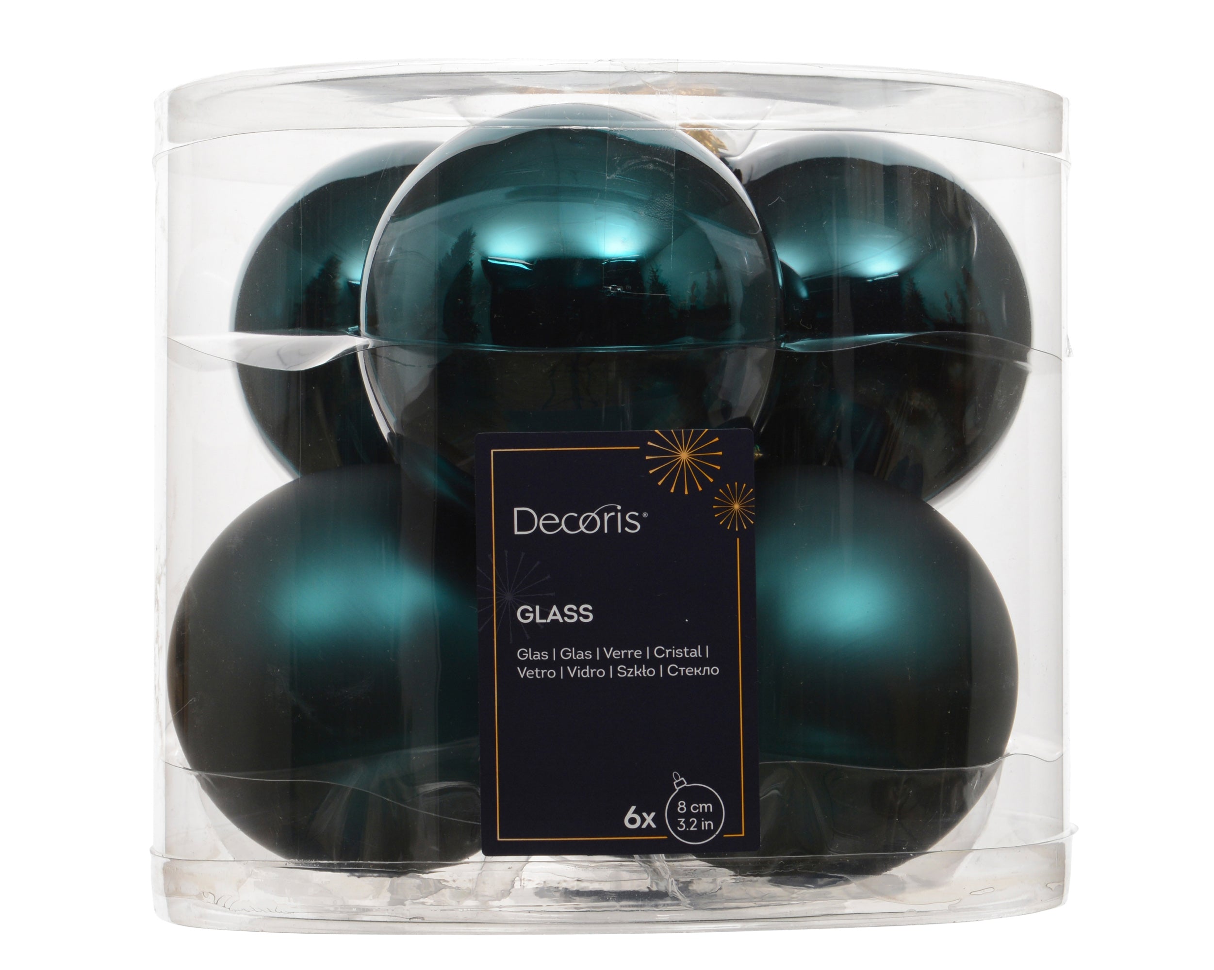 Box 6 Palle Di Natale Vetro D 8 Cm Emerald