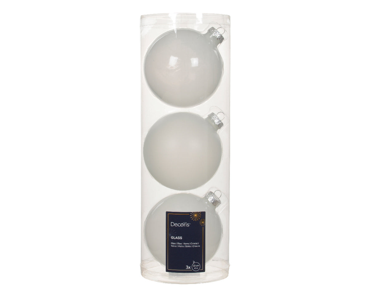 Box 3 Palle Di Natale Vetro D 10 Cm Winter White
