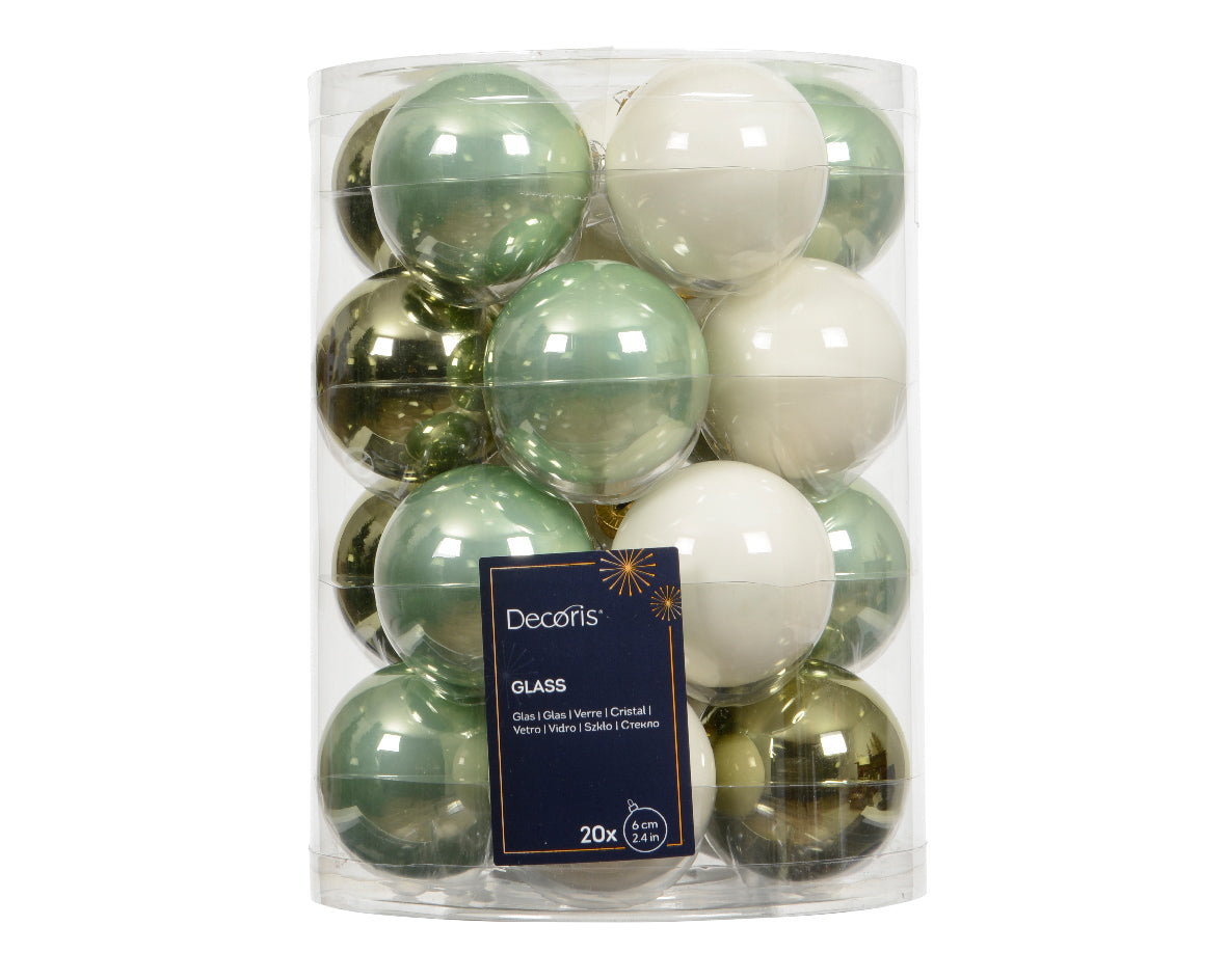 Box 20 Palla Natale Vetro D 6 Cm Green White