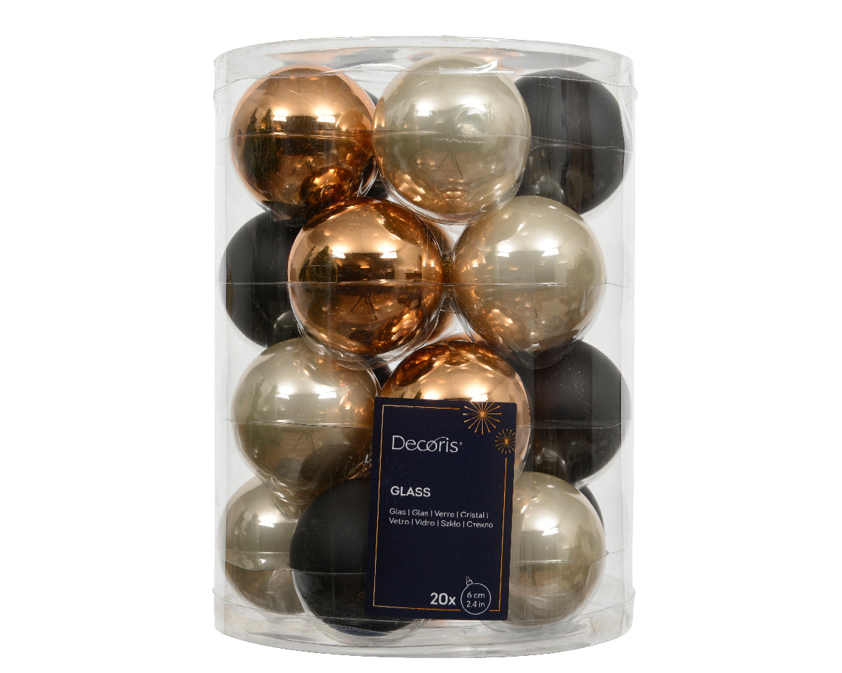 Box 20 Palla Natale Vetro D 6 Cm Black Oro