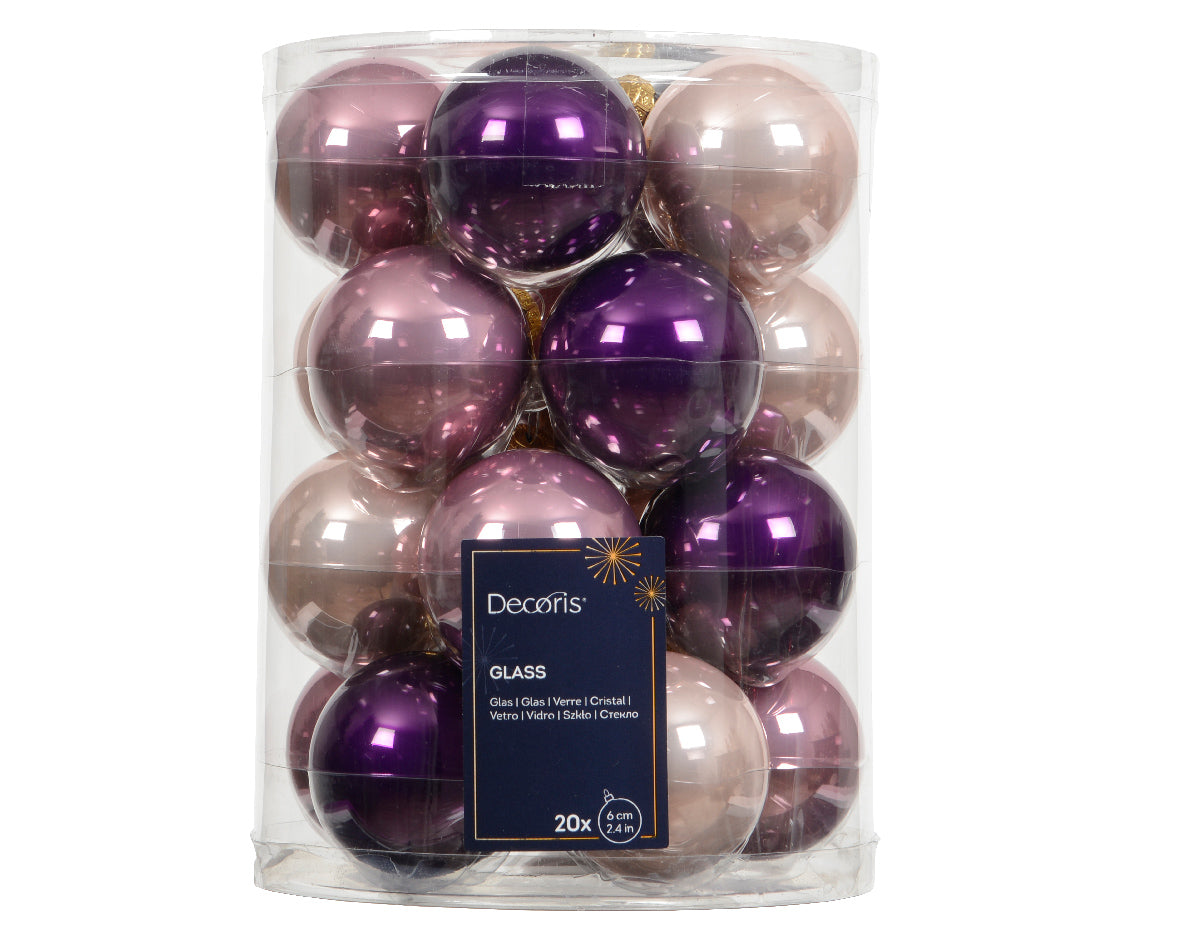 Box 20 Palla Natale Vetro D 6 Cm Rosa Viola
