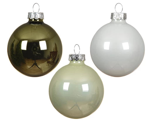 Box 20 Palle Di Natale Vetro Green White 6 Cm