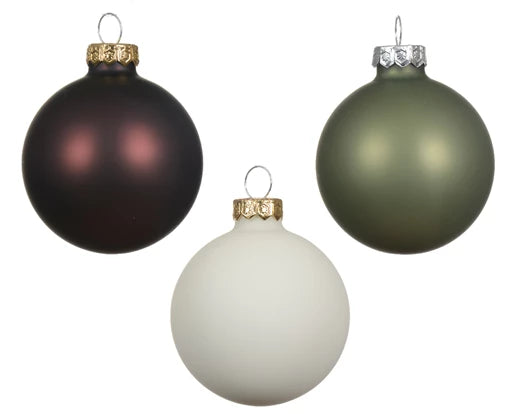 Box 20 Palle Di Natale Vetro Brown Green 6 Cm