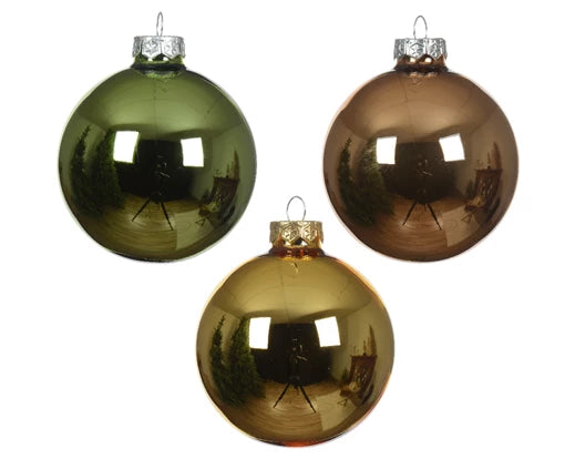 Box 20 Palle Di Natale Vetro Brown Gold 6 Cm